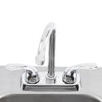 Lion 15 X 15 Stainless Steel Sink With Hot/Cold Faucet Close up with Hot and Cold Water valves outdoor rated stainless steel.