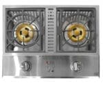 Lion Premium Grills 26-Inch Stainless Steel Drop In Gas Double Side Burner Top view with view of 15000 BTUs burners and Cast Iorn Grate