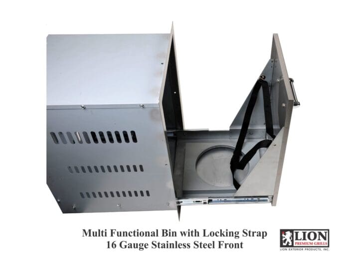 Lion BBQ Multi Functional Bin with Locking Strap 16 Gauge Stainless Steel Front