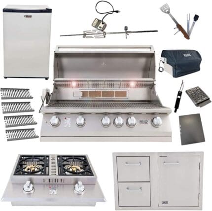 Lion Premium Grills Package Deal: L90000 40-Inch Grill, Door and Drawer Combo, Refrigerator, Double Side Burner, Ceramic Tubes, & 5-in-1 BBQ Tool Set