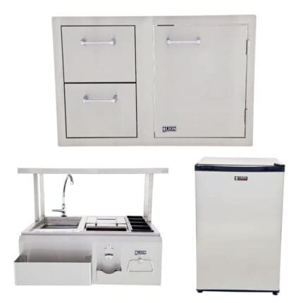 Bar Center with Top Shelf and Door and Drawer Combination and Refrigerator