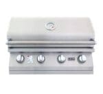 Lion L60000 32-Inch 4-Burner Stainless Steel Built-In Grill Closed Lid showing XL Temperature Gauge