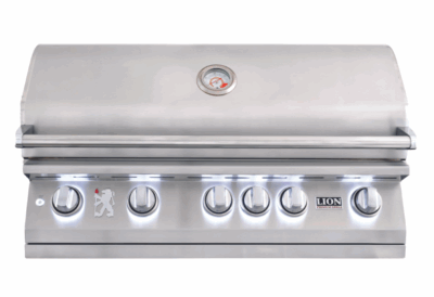 Lion BBQ Direct Lion Premium Grills L90000 40-Inch Stainless Steel Built-In Grill Closed with LED Knob Lights On