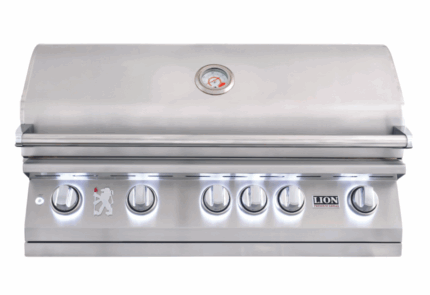 Lion Premium Grills L90000 40-Inch Stainless Steel Built-In Grill Closed with LED Knob Lights On 90823 or 90814