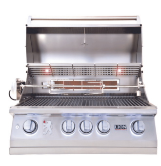 Lion Premium Grills L75000 32-Inch Stainless Steel Built-In Grill Open with LED Lights On