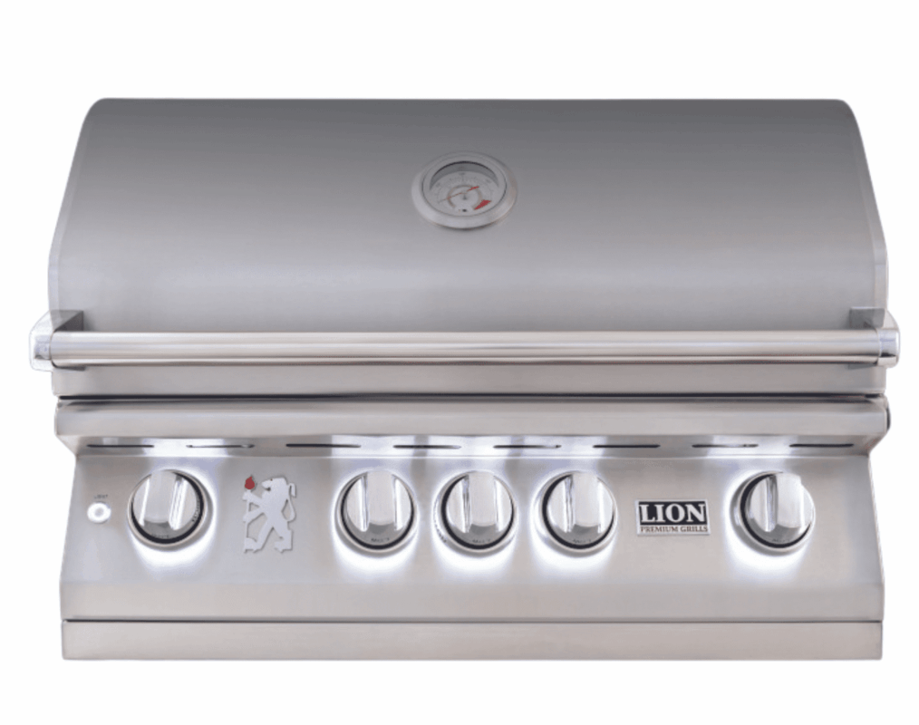 Lion Premium Grills L75000 32-Inch Stainless Steel Built-In Grill Closed with LED Lights On - 75625 or 75623