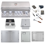 Lion Premium Grills Package Deal: L90000 40-Inch Grill, 33-Inch Double Door, Single Side Burner, Single Vertical Door, Single Horizontal Door, Ice Bin, & 5-in-1 BBQ Tool Set