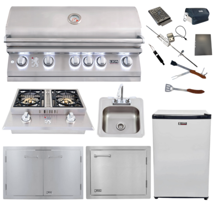 Lion Premium Grills Package Deal: L90000 40-Inch Grill, 33-Inch Double Door, Double Side Burner, Single Horizontal Door, Sink, Refrigerator, & 5-in-1 BBQ Tool Set