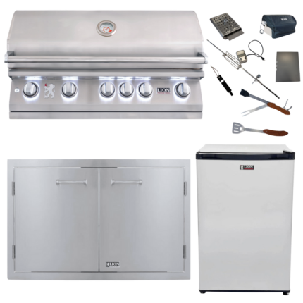 Lion Premium Grills Package Deal: L90000 40-Inch Grill, 33-Inch Double Door, Refrigerator, & 5-in-1 BBQ Tool Set