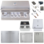 Lion Premium Grills Package Deal: L75000 32-Inch Grill, 33-Inch Double Door, Ice Bin, Single Side Burner, Single Vertical Door, Single Horizontal Door, & 5-in-1 BBQ Tool Set