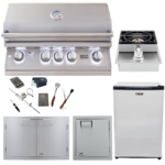 Lion Premium Grills Package Deal: L75000 32-Inch Grill, 33-Inch Double Door, Refrigerator, Single Side Burner, Single Vertical Door, & 5-in-1 BBQ Tool Set