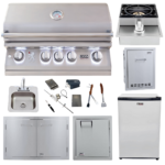 Lion Premium Grills Package Deals: L75000 32-Inch Grill, 33-Inch Double Door, Single Side Burner, Single Vertical Door, Sink, Multi-Functional Bin (Trash or Propane Storage), Refrigerator, & 5-in-1 BBQ Tool Set