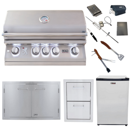 Lion Premium Grills Package Deal: L75000 32-Inch Grill, 33-Inch Double Door, Double Drawers, Refrigerator, & 5-in-1 BBQ Tool Set