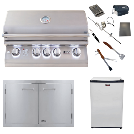 Lion Premium Grills Package Deal: L75000 32-Inch Grill, 33-inch Double Door, Refrigerator, and 5 in 1 BBQ Tool Set