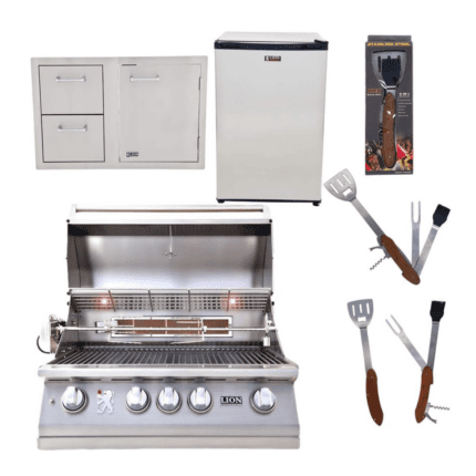 Lion Premium Grills Package Deal: L75000 32-Inch Grill, Door and Drawer Combo with Towel Rack, Refrigerator Package Deal with 5 in 1 BBQ Tool Set