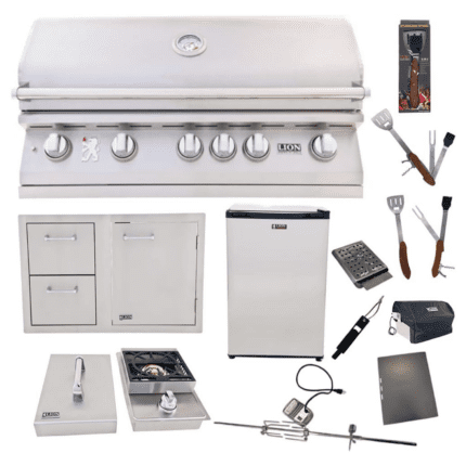 Lion Premium Grills Package Deal: L90000 40-Inch Grill with Single Side Burner, Refrigerator, Door and Drawer Combo, & 5-in-1 BBQ Tool Set