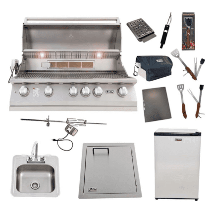 Lion Premium Grills Package Deal: L90000 40-Inch Grill with Refrigerator, Vertical Door with Towel Rack, Drop-In Sink, & 5-in-1 BBQ Tool Set