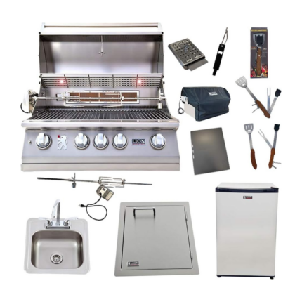 Lion Premium Grills Package Deal: L75000 32-Inch Grill with Refrigerator, Vertical Door with Towel Rack, Drop-In Sink and 5 in 1 BBQ Tool Set