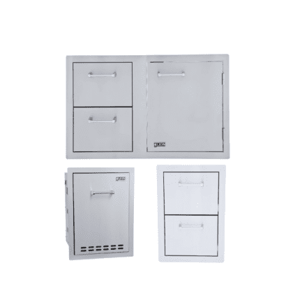 Lion Outdoor Kitchen Lux Package: L75000 Grill, Side Burner, Double Door, Fridge, Kegerator, Vertical Door & Island Accessories! (FREE Gourmet Package)