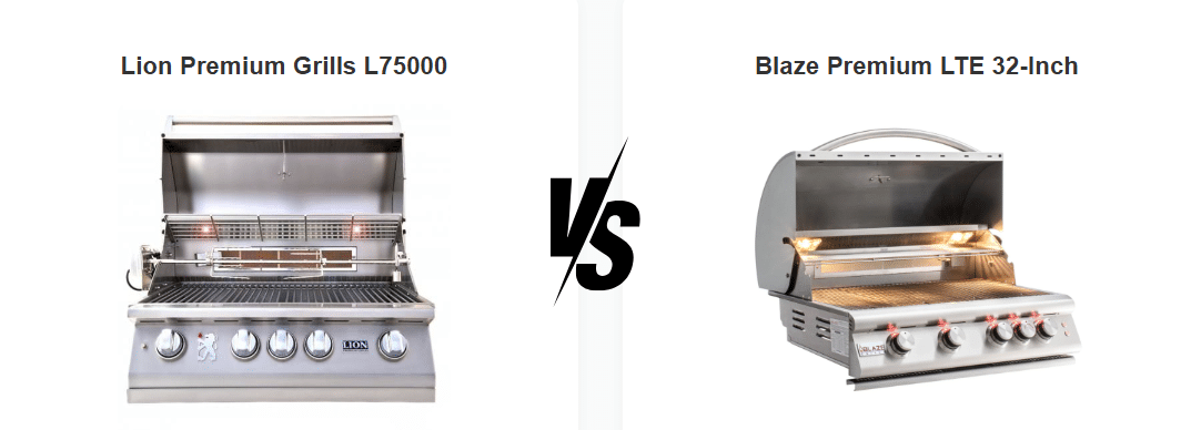 L75000 vs Blaze Premium LTE 32-inch gas grill comparison showcasing features and performance.