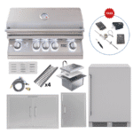 LUX75-P005 Lion Outdoor Kitchen Lux Package Lion L75000 32” Built-In Grill, 32” Double Door, 24” Outdoor Beverage Cooler, Drop-In Sink & 21” Vertical Access Door (FREE Gourmet Package & Island Bun