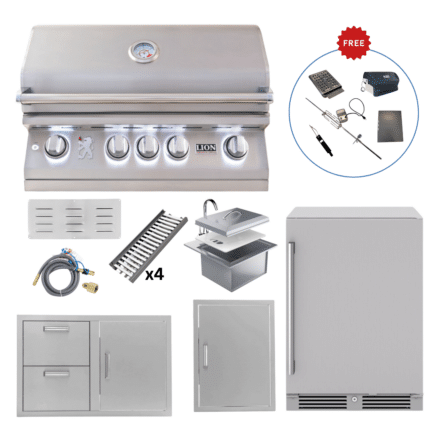 LUX75-P006 Lion Outdoor Kitchen Lux Package: L75000 Grill, 32” Combo Door & Drawer, Fridge, Sink & Vertical Door (FREE Gourmet Package & Island Bundle!)