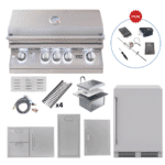 LUX75-P008 Lion Outdoor Kitchen Lux Package L75000 Grill, 32” Combo Door & Drawer, Fridge, Sink, Trash Bin & Vertical Door (FREE Gourmet Package & Island Bundle!)