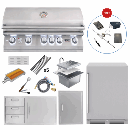 LUX90-P006 Lion Outdoor Kitchen Lux Package L90000 Grill, 39” Combo Door & Drawer, Fridge, Sink & Vertical Door