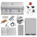 LUX90-P007 Lion Outdoor Kitchen Lux Package L90000 Grill, 39” Combo Door & Drawer, Fridge, Sink & Narrow Trash