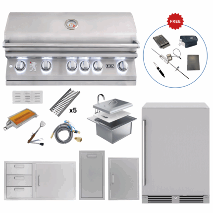 Lion Outdoor Kitchen Lux Package: L90000 Grill, 39” Combo Door & Drawer, Fridge, 21" Sink, Narrow Trash, Verical Door & Island Bundle! (FREE Gourmet Package)