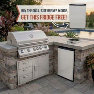 Lion Outdoor Kitchen Package – Qualifying Grill, Side Burner & Door Combo with FREE 20-Inch Refrigerator