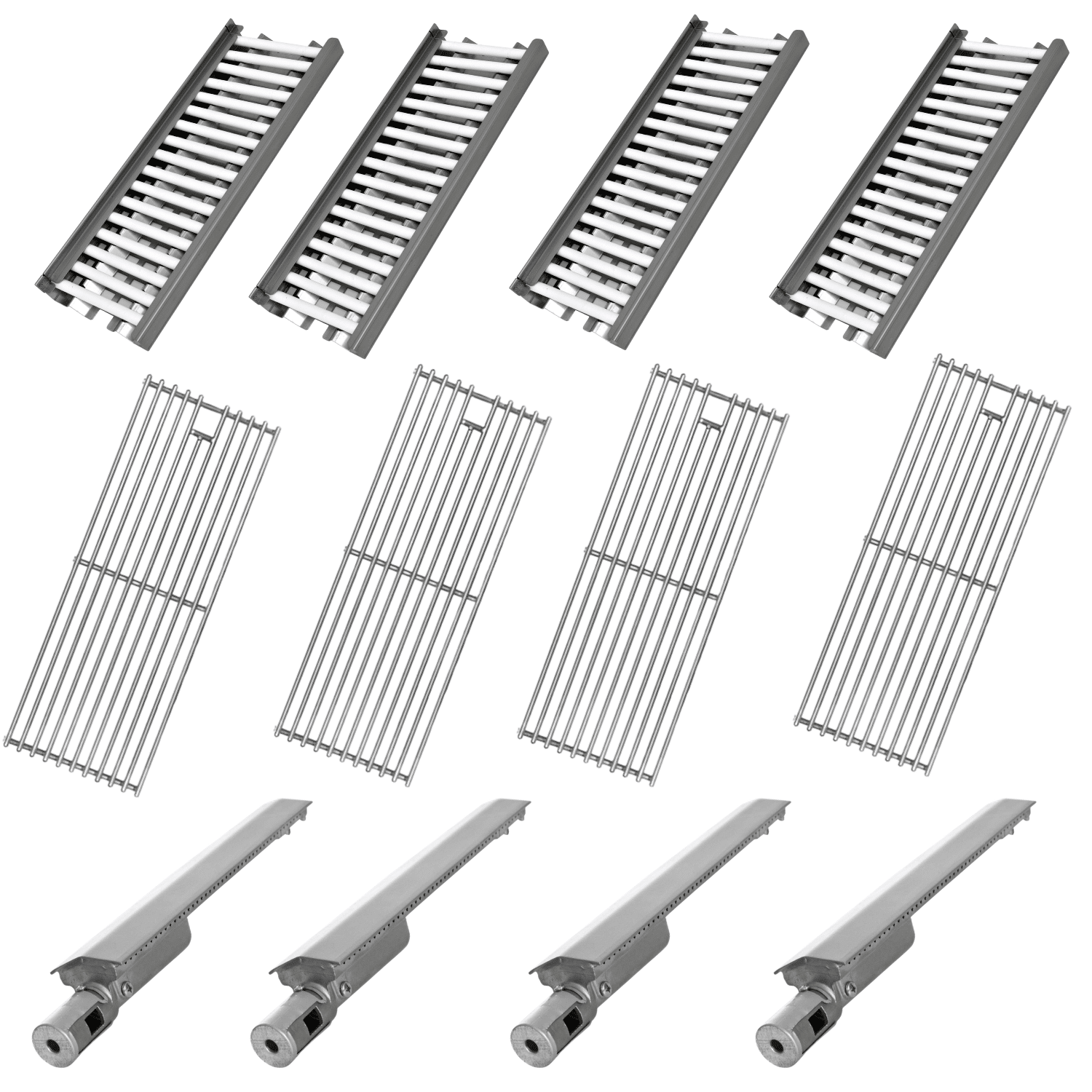Lion L75000 32-Inch Grill Parts Package 4 Burners · 4 Ceramic Flame Tamers · 4 Cooking Grates Lion L75000 32-Inch Grill Parts Package 12-Piece: 4 Burners 4 Ceramic Flame Tamers 4 Cooking Grates - Image 1