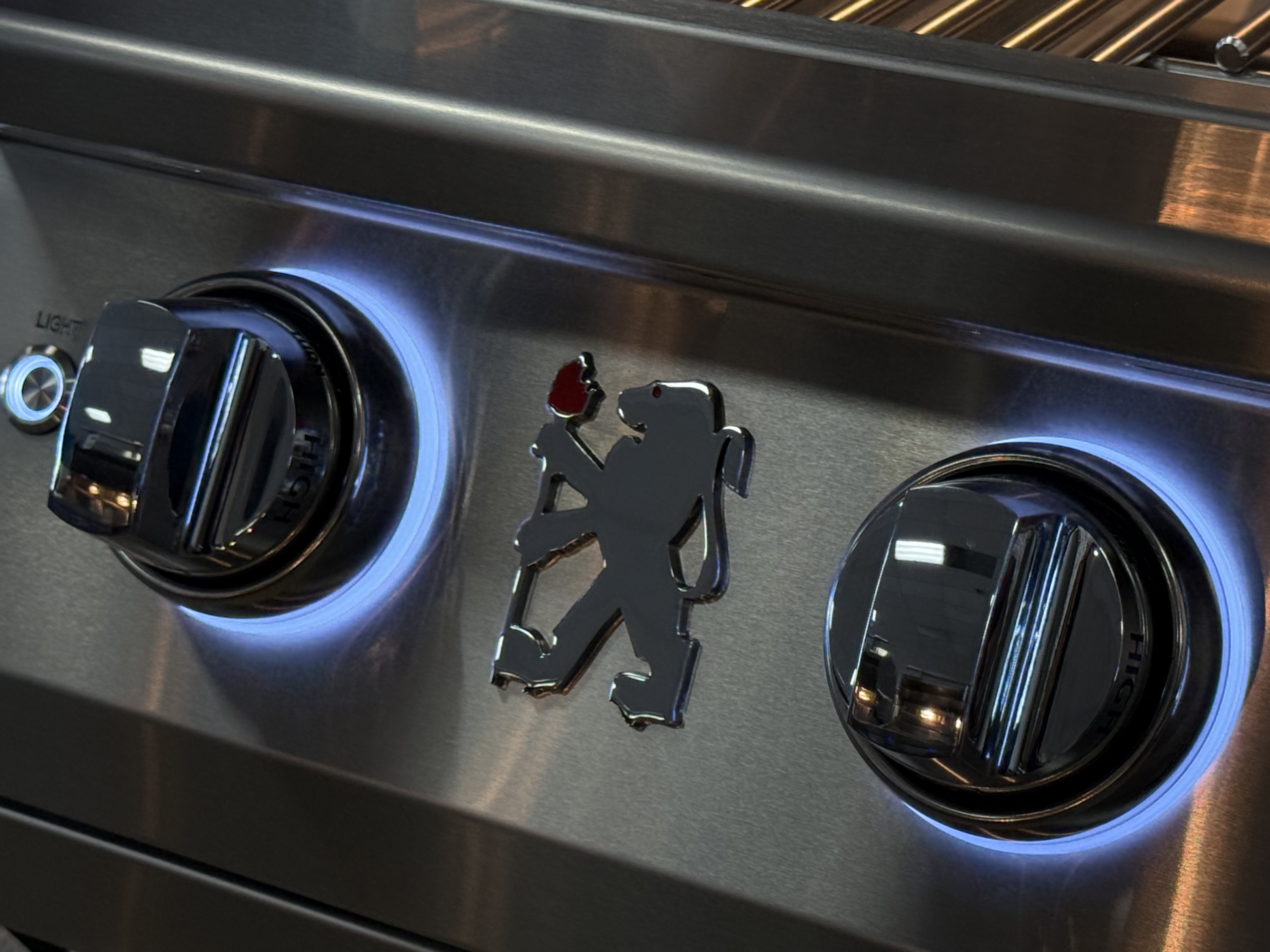 Lion Premium Grill burner knobs precise heat control for grilled shrimp tacos