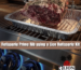 Rotisserie prime rib on a gas grill spinning on the Lion rotisserie spit above a drip pan on a Lion Premium Grill