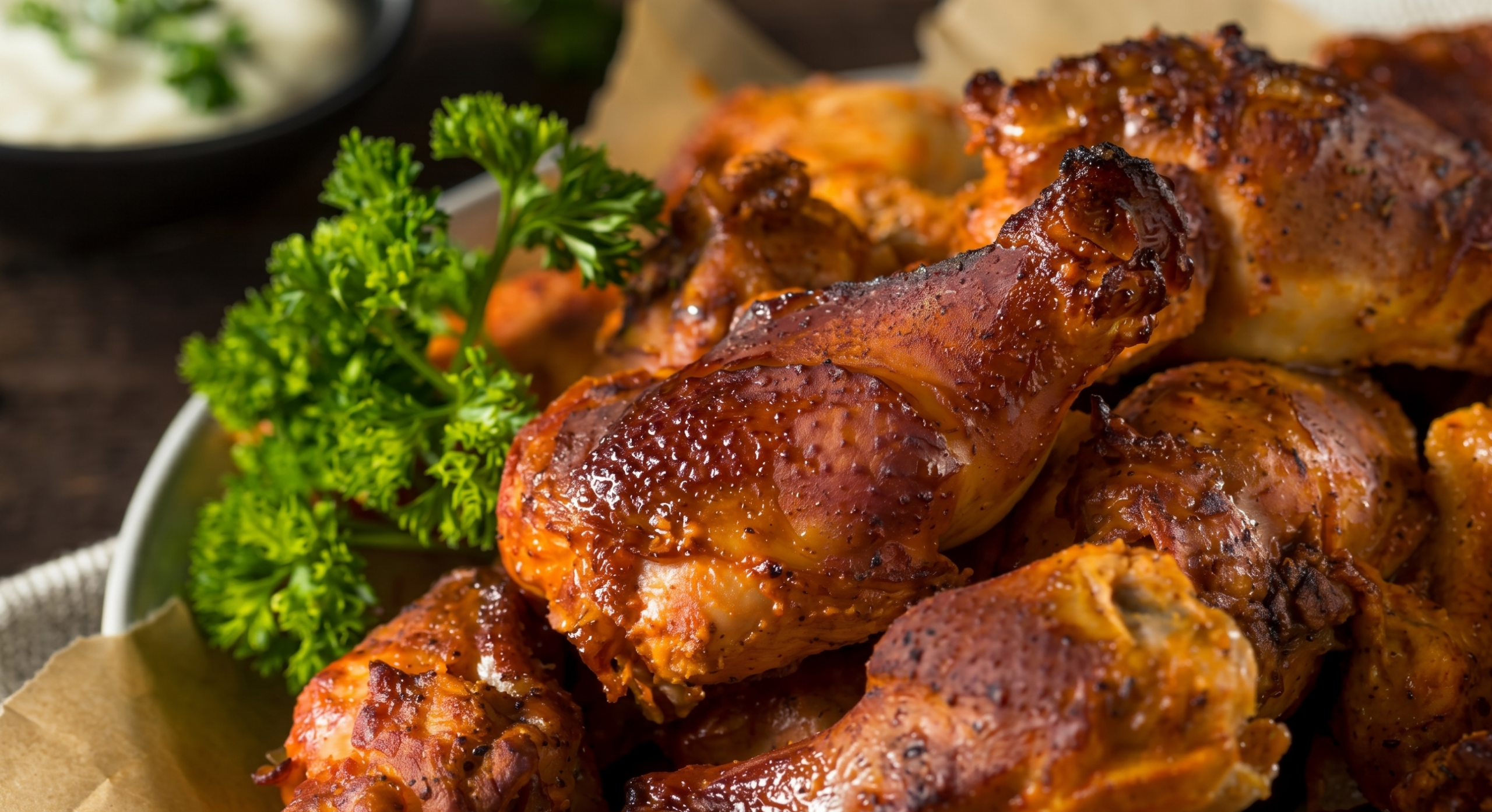 Crispy smoked chicken wings finished on a Lion gas grill with smoker box flavor